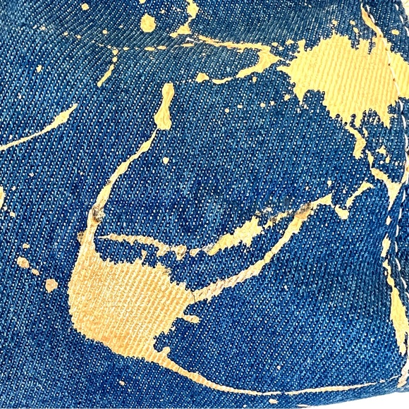 JUNIOR DRAKE Metallic Gold Studded Leather Blue Denim Weekender Oversized Tote - Picture 3 of 16